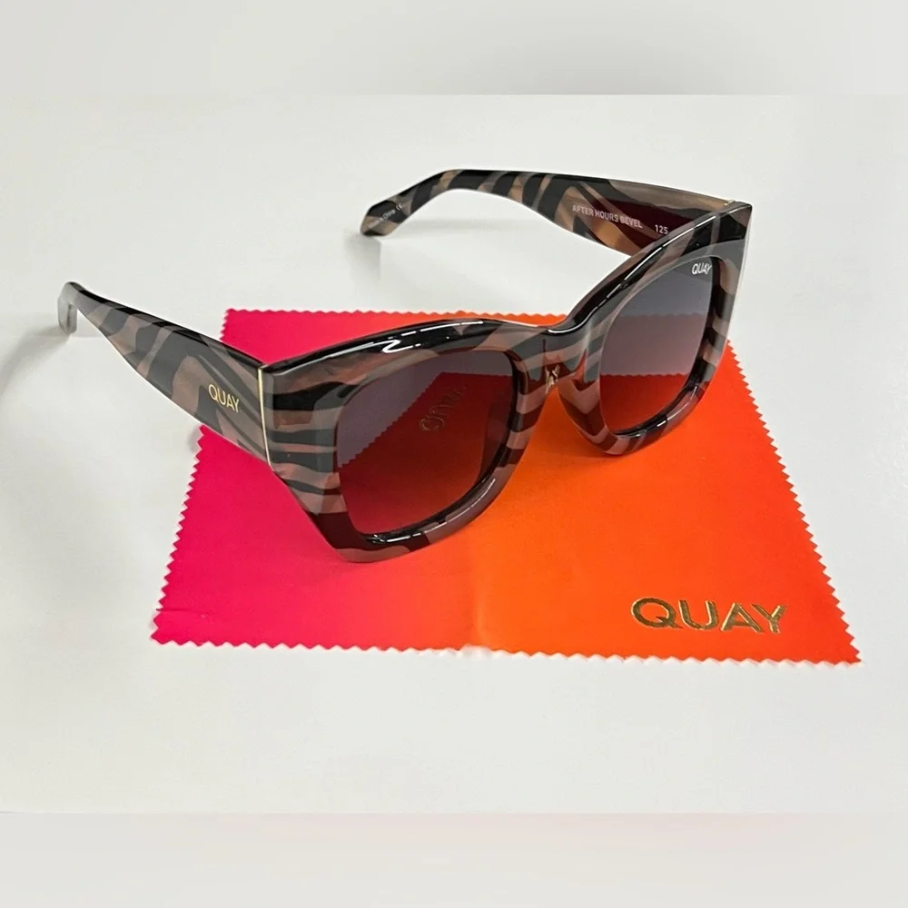 QUAY After Hours Bevel Sunglasses Zebra Stripe Frame Smoke Lenses